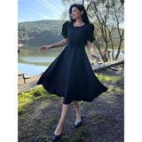 Küçüğüm Butik Karpuz Kol Kloş Midi Boy Krep Elbise - Siyah - 3XL