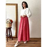 Küçüğüm Butik Kırmızı Çiçekli Kloş Poplin Etek - S - M