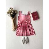 Küçüğüm Butik Kırmızı Pötikare Askılı Kare Yaka Kız Çocuk Elbise - Kırmızı - Beyaz - 5 - 6 Yaş