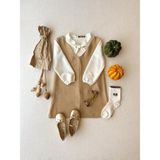 Küçüğüm Butik Kışlık Kaşe V Yaka Bej Jile Kız Elbise - 10 - 11 Yaş