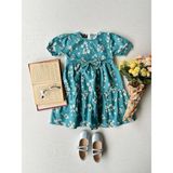 Küçüğüm Butik Kız Çocuk Bahar Dalı Poplin Elbise - Petrol Yeşili - 1 - 2 Yaş