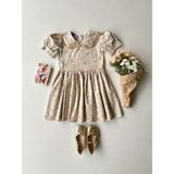 Küçüğüm Butik Kız Çocuk Dantel Detaylı Bebe Yakalı Poplin Elbise - Krem - Kahve - 7 - 8 Yaş