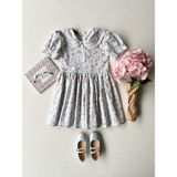 Küçüğüm Butik Kız Çocuk Dantel Detaylı Bebe Yakalı Poplin Elbise - Mavi - Bordo - 1 - 2 Yaş