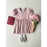 Küçüğüm Butik Kız Çocuk Dantel Detaylı Bebe Yakalı Poplin Elbise - Pembe - Bordo - 3 - 4 Yaş