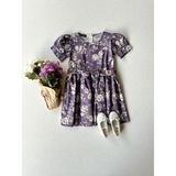 Küçüğüm Butik Kız Çocuk Mor Güllü Karpuz Kol Poplin Elbise - 8 - 9 Yaş