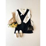 Küçüğüm Butik Kız Çocuk Siyah Kaşe Kışlık V Yaka Jile Elbise - 11 - 12 Yaş