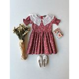Küçüğüm Butik Kız Çocuk Vintage Fisto Yakalı Poplin Elbise - 5 - 6 Yaş - Bordo