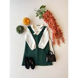 Küçüğüm Butik Kız Çocuk Zümrüt Kaşe Kışlık V Yaka Jile Elbise - 8 - 9 Yaş - Zümrüt Yeşili