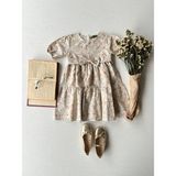 Küçüğüm Butik Krem-Kahve Çiçekli Kat Kat Kız Çocuk Elbise - 4 - 5 Yaş - Krem - Kahve