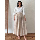 Küçüğüm Butik Krem-Kahve Çiçekli Kloş Poplin Etek - Krem Rengi - Kahverengi - L - XL