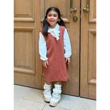 Küçüğüm Butik Küçüğüm Butik Somon Kaşe Kız Çocuk Kışlık V Yaka Jile Elbise - 10 - 11 Yaş