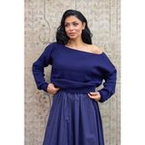 Küçüğüm Butik Lacivert Kayık Yaka Oversize Triko Kazak - Standart