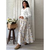Küçüğüm Butik Mavi Açelya Çiçeği Kloş Poplin Etek - L - XL