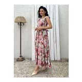 KÜÇÜĞÜM BUTİK Pamuk Saten Pembe Büyük Çiçekli Kolsuz Elbise