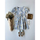 Küçüğüm Butik Pastel Çiçek Desenli Kloş Karpuz Kol Kız Çocuk Elbise - 1 - 2 Yaş - Mavi