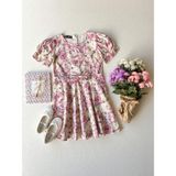 Küçüğüm Butik Pastel Çiçek Desenli Kloş Kız Çocuk Elbise - 6 - 7 Yaş - Pembe