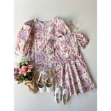 Küçüğüm Butik Pastel Desenli Balon Kol Poplin Bluz ve Kız Çocuk Kloş Elbise - 1 - 2 Yaş - Pembe