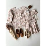 Küçüğüm Butik Pastel Desenli Balon Kol Poplin Bluz ve Kız Çocuk Kloş Elbise - 3 - 4 Yaş - Kahverengi