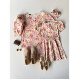 Küçüğüm Butik Pastel Desenli Balon Kol Poplin Bluz ve Kız Çocuk Kloş Elbise - 4 - 5 Yaş - Turuncu