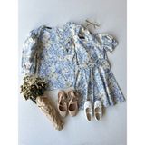 Küçüğüm Butik Pastel Desenli Balon Kol Poplin Bluz ve Kız Çocuk Kloş Elbise - Mavi