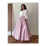 KÜÇÜĞÜM BUTİK Pembe-bordo Çiçekli Kloş Poplin Etek