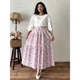 Küçüğüm Butik Pembe Çok Çiçekli Kat Kat Gofre Etek - L - XL