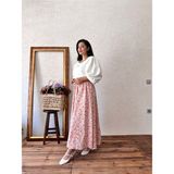 Küçüğüm Butik Pudra Mini Çiçekli Poplin Etek - S - M