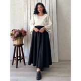 Küçüğüm Butik Siyah Kloş Büzgülü Poplin Etek - L - XL