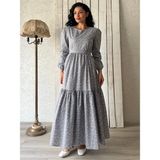 Küçüğüm Butik Tesettür Gri Çıtır Poplin Kat Kat Elbise - L - XL