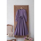 Küçüğüm Butik Tesettür Lila Poplin Kloş Elbise - L - XL
