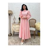 KÜÇÜĞÜM BUTİK Tesettür Pembe Puantiyeli Uzun Kloş Elbise