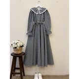 Küçüğüm Butik Tesettür Seyyar Yakalı Pötikare Siyah Elbise - 2XL - Siyah - Beyaz