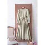 Küçüğüm Butik Tesettür Soft Açık Yeşil Poplin Kloş Elbise - S - M