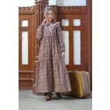 KÜÇÜĞÜM BUTİK Tesettür Vintage Seyyar Yaka Kahve Çiçek KatKat Elbise