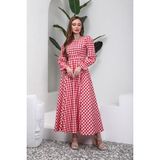 Küçüğüm Butik Tesetür Kırmızı Pötikare Kloş Elbise - Kırmızı - Beyaz - 2XL