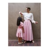 KÜÇÜĞÜM BUTİK Toz Pembe Puantiyeli Etek ve Kız Çocuk Yakalı Elbise Anne-Kız Kombini (TEKLİ SATILMAKTADIR)