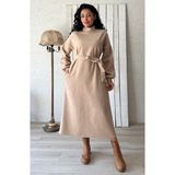 Küçüğüm Butik Uzun Bej Salaş Kaşe Elbise - S - M