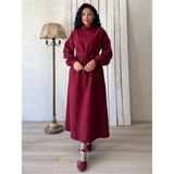 Küçüğüm Butik Uzun Bordo Salaş Kaşe Elbise - S - M