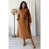 Küçüğüm Butik Uzun Camel Salaş Kaşe Elbise - S - M