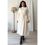 Küçüğüm Butik Uzun Krem Salaş Kaşe Elbise - 2XL - 3XL