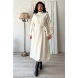 Küçüğüm Butik Uzun Krem Salaş Kaşe Elbise - S - M