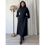 Küçüğüm Butik Uzun Siyah Salaş Kaşe Elbise - S - M - Haki Yeşil