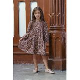 Küçüğüm Butik Vintage Kahve Çiçekli Uzun Kol Kız Çocuk Elbise - 2 - 3 Yaş - Kahverengi