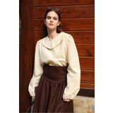 KÜÇÜĞÜM BUTİK Vintage Krem Rengi Bebe Yaka Poplin Bluz