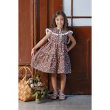 Küçüğüm Butik Vintage Seyyar Yaka Kahverengi Çiçekli Kolsuz Kat Kat Kız Çocuk Elbise - 2 - 3 Yaş