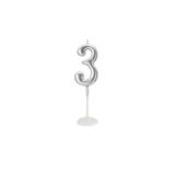 Küçük Boy 3 Rakam Gümüş Mum 8Cm