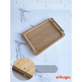 Küçük Boy Bambu Tepsi, Metal Kulplu Tepsi, Kulplu Tepsi, Servis Tepsisi (28 x 20 Cm)