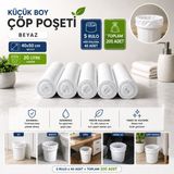 Küçük Boy Beyaz Çöp Poşeti 40X50 cm 20 Litre 5 Rulo x 40 Adet (Toplam 200 Adet) Dayanıklı Sızdırmaz Çöp Torbası