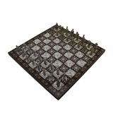 Küçük Boy Metal Truvalılar Satranç Takımı ve Sedef Desenli Küçük Tahtası (30x30 cm.)