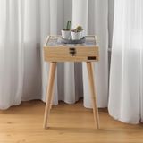 Küçük Boy Seramik Sandıklı Masif Ağaç Sehpa Doğal 32x32 Cm